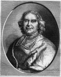 Porträtt av kardinal av Andre Hercule de Fleury (1653-1743), kardinal, Ludvig XV:s premiärminister. Gravyr i "Historien om påvarna-kungarna-drottningarna och kejsarna genom århundradena"" av Maurice Lachatre