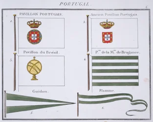 Portugisiska flaggor, från en fransk flaggbok, c.1819