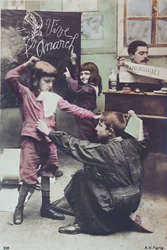 Vykort som kritiserar det sekulära utbildningssystemet, c.1910