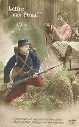 Vykort föreställande ett brev från en Poilu, 1914-18 (färgat foto)