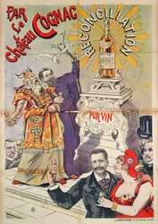 Affisch som annonserade Cognac som en främjare av försoning, 1890-95