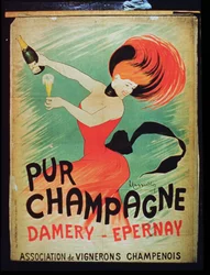 Affisch som annonserar Pur Champagne, från Damery, Epernay