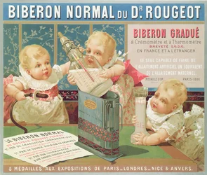 Affisch med reklam för en graderad flaska designad av Dr. Rougeot, 1887