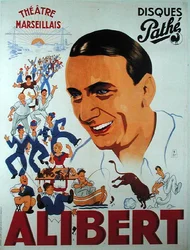 Affisch som annonserar en föreställning av Alibert (1889-1951) på Theatre Marseillais (lito i färg)