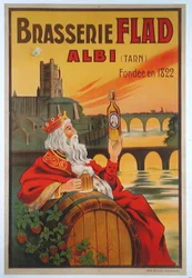 Affisch som annonserar brasseriet Flad i Albi