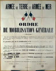 Affisch som tillkännager allmän mobilisering i Frankrike, 2 augusti 1914 av Ministere de la Guerre et de la Marine