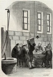 Inlägg: Sortering av brev för avdelningar och utomlands - Gravyr i "Tableau-de-Paris" av Edmond Texier 1852