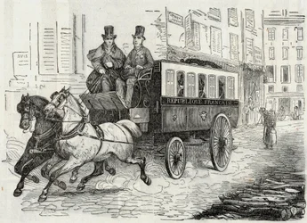 Inlägg: brevbärarnas omnibus - Gravyr i "Tableau-de-Paris" av Edmond Texier 1852