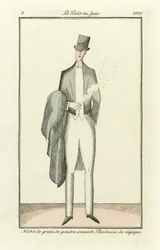 Pulveriserad spannmålsvana täckt. Vicuna överrock från Costumes Parisiens, pub.1912 (handkolorerad gravyr