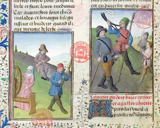 Förbereder nät för jakt, från Livre de la Chasse av Gaston Phebus de Foix (1331-91)