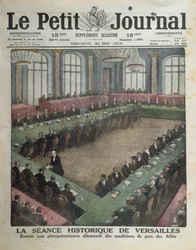 Presentation av de allierade fredsvillkoren för de tyska delegaterna den 7 maj 1919 i Versailles, framsidan av Le Petit Journal, 25 maj 1919