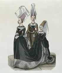 Prinsessa och hovdamer 1470, graverade av Gautier