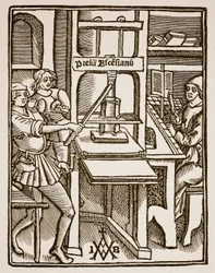 Tryckpress, Hegesippus titelsida, tryckt av Jodocus Badius Ascensius, Paris, 1511 (sepiafoto)