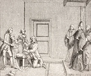Fånge utsatt för tortyr med stöveln, 1875