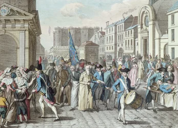 Fångar i rue Saint-Antoine efter frigivningen från Bastiljen den 14 juli 1789