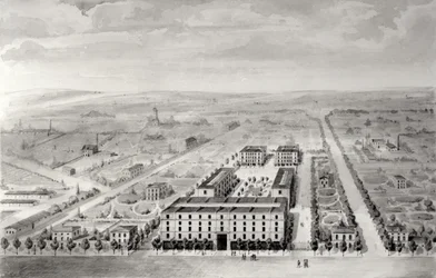 Projekt för Napoleons bostadsutveckling, 58 rue Rochechouart, Paris, 1849 (wc på papper)