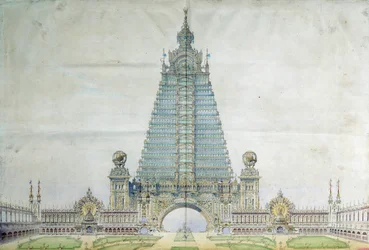 Projekt för att bygga om Eiffeltornet inför världsutställningen 1900