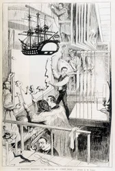 Dockspelare bakom kulisserna på Chat Noir, parisisk kabaré - i "Le Monde illustré"" från 1888-01-28.