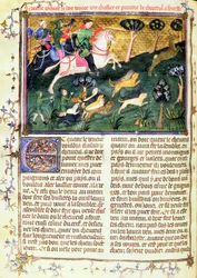 Jakten på en råbock, från Livre de la Chasse, originaltext skriven av Gaston III, Comte de Foix Phebus le Chasseur (1331-91) Avignon, 1387-89 (gouache på pergament)