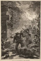 Pursuit of the Insurgents in the Catacombs, maj 1871, illustration från Cassells historia om kriget mellan Frankrike och Tyskland, 1870-1871