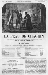 Raphael de Valentin och butiksinnehavaren, illustration från "La Peau de Chagrin", drama anpassat efter romanen av Honore de Balzac (1799-1850)
