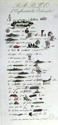 Rebus föreställande Fable of the Child and the Dove, tidigt 1800-tal (färgstick)