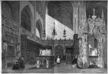 Religiös arkitektur: utsikt över kyrkans kör (1513-1532) i Brou, Ain (01)