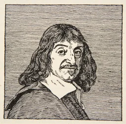 Rene Descartes, kopia av Boris Mestchersky (d.1957) illustration från Histoire de la Nation Francaise, Sciences, Volumes I & II, av Gabriel Hanotaux (1853-1944), 1924