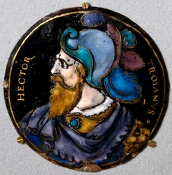 Representation av Hector, trojanska hjältar. Medaljong i e-post från Limoges på 1500-talet. Lyssna, National Renaissance Museum