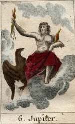 Framställning av Jupiter (eller Jove), gudarnas kung och himlens och åskans gud. Ur «Ungdomens mytologi» av Pierre Blanchard, 1803.