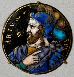 Representation av kung Arthur, legendarisk kung av bretonerna (600-talet). Medaljong i e-post från Limoges på 1500-talet. Lyssna, National Renaissance Museum