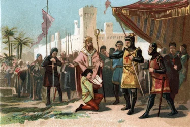 Representation av annoblimentsbreven som infördes av kung Filip III den hårda (1270-1285). Kromolitografi omkring 1890.