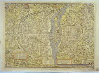 Reproduktion av Baselkartan över Paris, ursprungligen producerad 1552-59