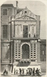 Restaurering av fönstren kända som Charles IX vid Louvren på 1800-talet - Gravyr i "" Tableau-de-Paris"" av Edmond Texier 1852