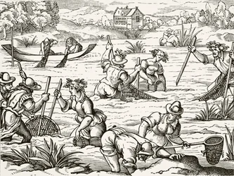 Flodfiske, från "Science and Literature in the Middle Ages" av Paul Lacroix (1806-84) publicerad London 1878 (litho)