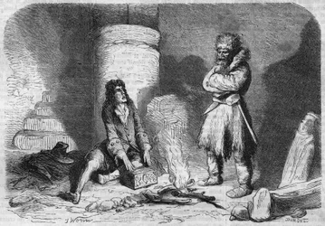 Romersk följetong: "" Han av Island"" av Victor Hugo (1802-1885). Gravyr i "" Les bons romances""