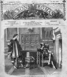 Romersk följetong: "De tre musketörerna" av Alexandre Dumas (1802-1870). Monsieur de Treville återvänder djärvt till kungens kontor. Gravyr i "" Les bons romances""