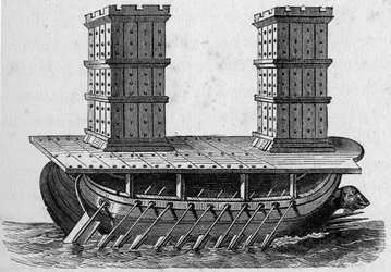 Romerskt skepp torn. Gravyr i "La Marine et les colonies: handel