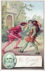 Romeo kämpar mot Tybalt i Gounods opera Romeo och Julia anpassad från pjäsen av William Shakespeare (1564-1616)