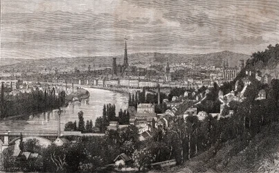 Rouen - Seine-Maritime - gravyr i "La France illustree: geografi, historia, statistisk administration" av V.A. Malt-brunt. 1884
