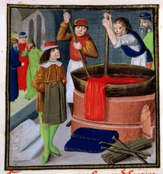 Roy 15 E III f.269 Färgduk, från Des Proprietes des Choses av Bartholomeus Anglicus