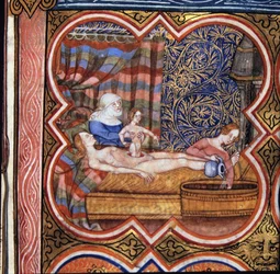 Royal 16 G VII fol.219 Julius Caesars födelse (101-44 f.Kr.) (vellum)