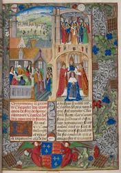 Royal 20 E. V, f.8 Karl VII:s kröning, scener ur 