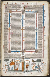 Royal MS 10 E IV, f.209r, The Painter and the Devil, från Decretals of Gregory IX med glans av Bernard av Parma (