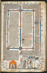 Royal MS 10 iv f.202r Attacking a Fortified Castle och Marginaldekoration, illustration från 
