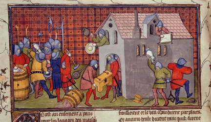 Royal MS 20 CVII f.41v, Plundring av ett hus (vellum)