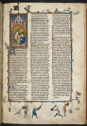 Royal Ms 14 e III f.140r Henrik II av England med skrivare, illustration från 