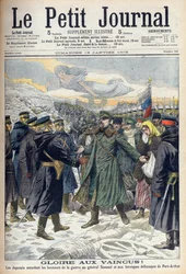 Rysk-japanska kriget 1904-1905: Japaner tillåter general Stoessel och de ryska försvararna av Port Arthur hedervärd kapitulation. Från Le petit Journal, Paris