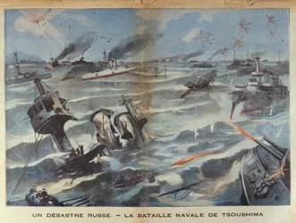 Rysk sjökatastrof under slaget vid Tsushima 1905, illustration från Le Petit Parisien, 2 juli, 1906