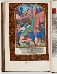 Sabinus, en syrisk hjälpman, erbjuder sig att skala Jerusalems mur och presenteras för Titus, 70 e.Kr. (handfärgat tryck)